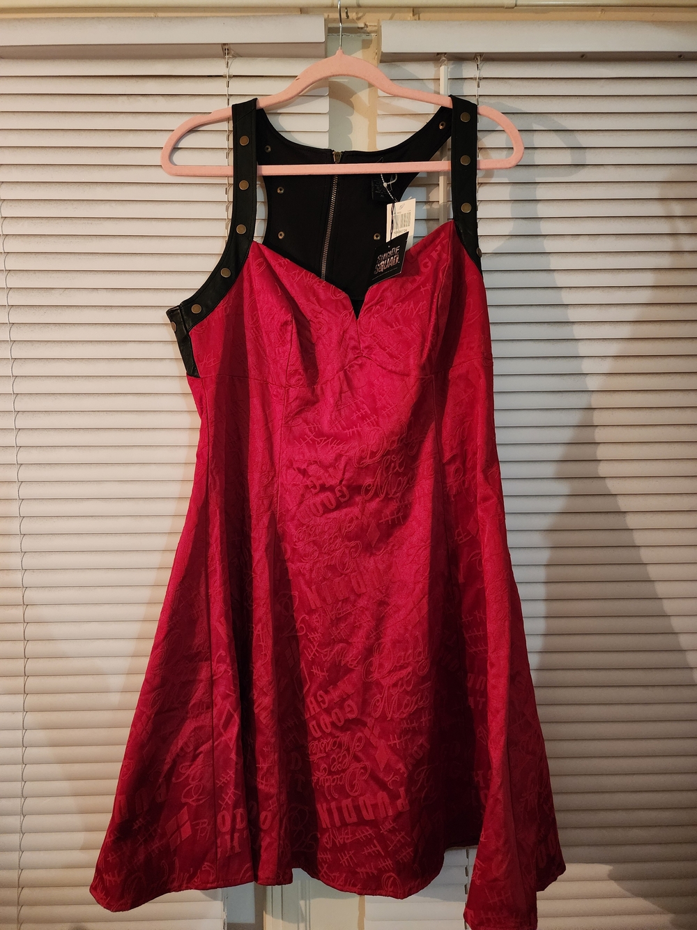 Hot Topic S- squad Red Dress with Black Studded Straps and Sweetheart Neckline